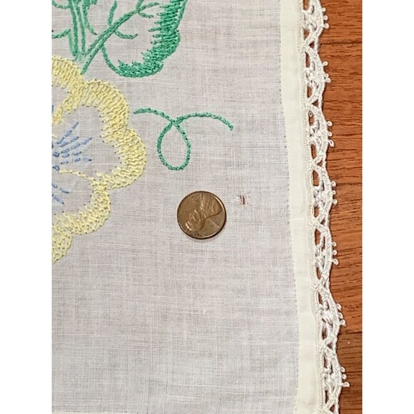 Embroidery Pink Purple and Yellow Flower Table Runner 15x46 Vintage - Picture 5 of 12